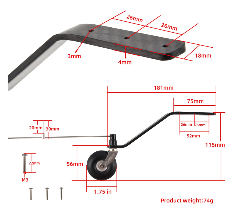 Carbon fiber tailwheel for 20cc to 100cc 5 100cc tailwheel-CarbonRCParts
