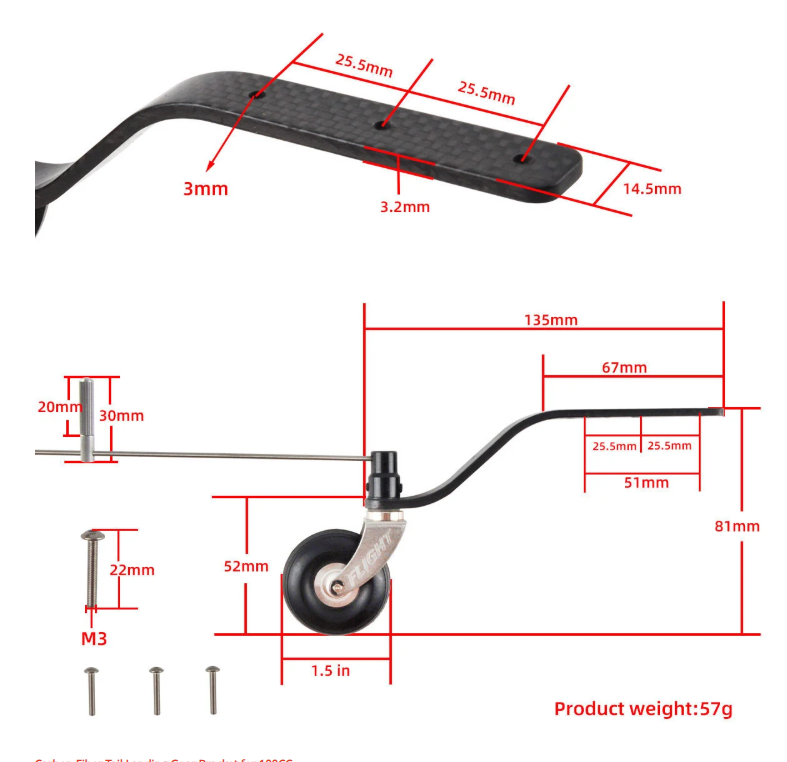 Carbon fiber tailwheel for 20cc to 100cc 4 50cc tailwheel-CarbonRCParts