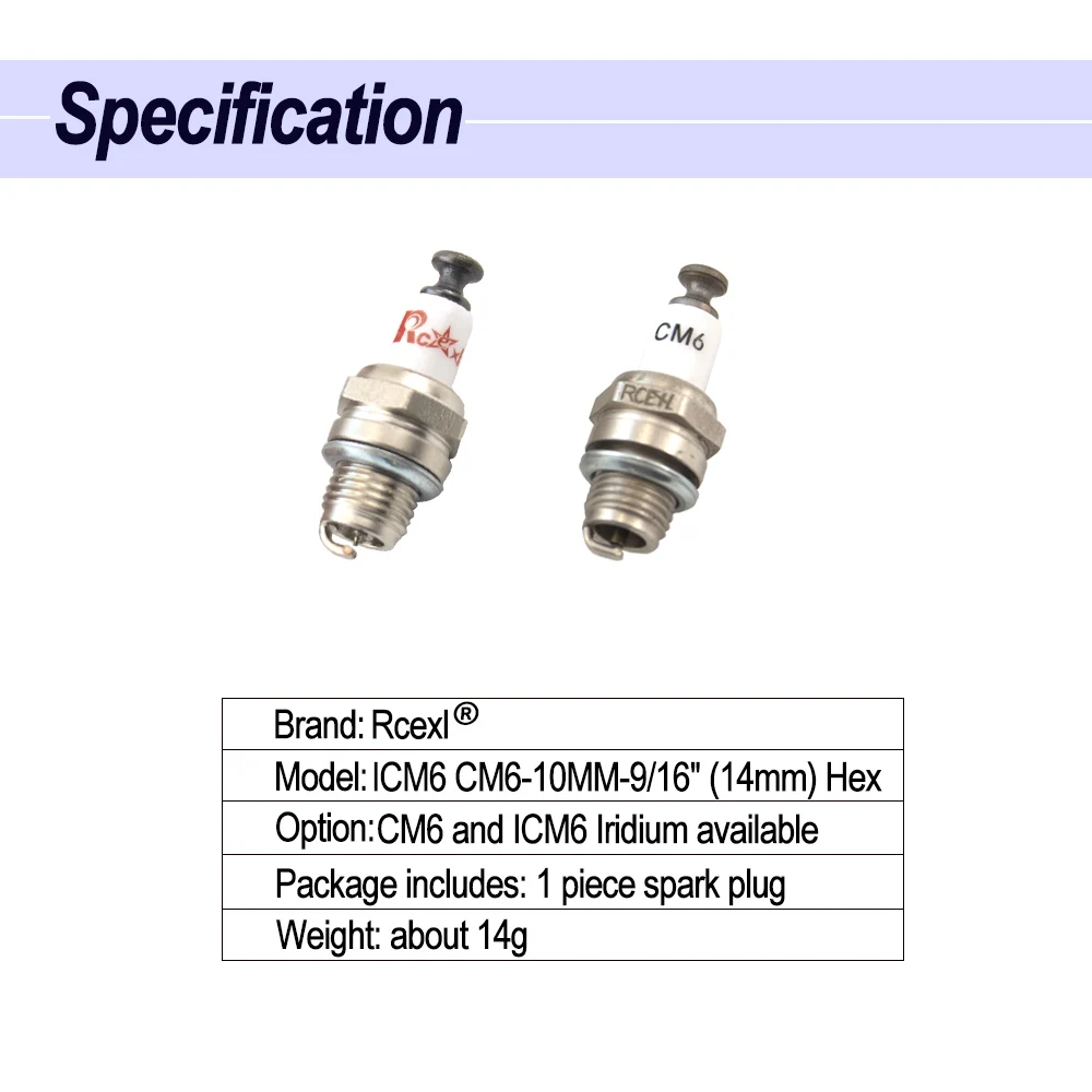1PC Rcexl ICM6 CM6-10MM Spark Plug Iridium Power for Gasoline RC Airplane Model Engine DLE20/20RA/30/RA/40/55/55RA/60 6 1858747272 image-CarbonRCParts